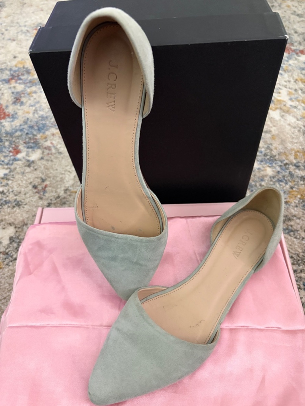 J. Crew Sage Green Suede Pointed D'Orsay Flats
